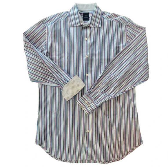 Tailorbyrd Men's Large Striped Button Long Sleeve w/ Contrasting Cuffs - Picture 2 of 11